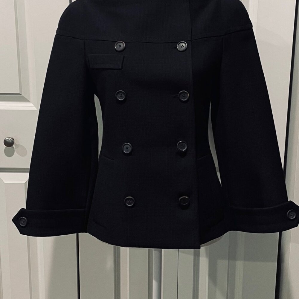 PRADA NAVY AND BROWN PLAID DOUBLE BREASTED BLAZER - SIZE 40 IT - Picture 6 of 12